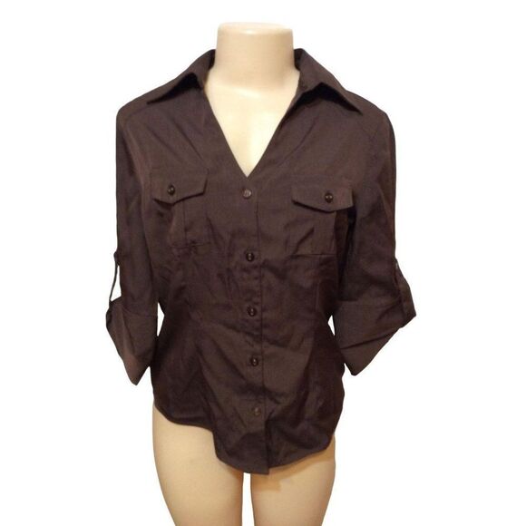 CATO Women 3/4 Sleeve Button Down Size S Brown - Picture 1 of 3